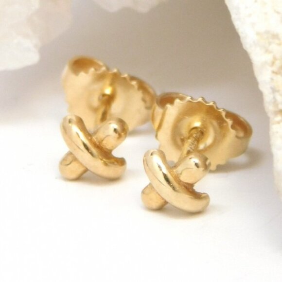 TIFFANY & CO 18K Gold Vintage Signature X Earrings 1.3g RARE - Picture 1 of 14